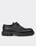 Men's Black Leather Lace-Up Shoes