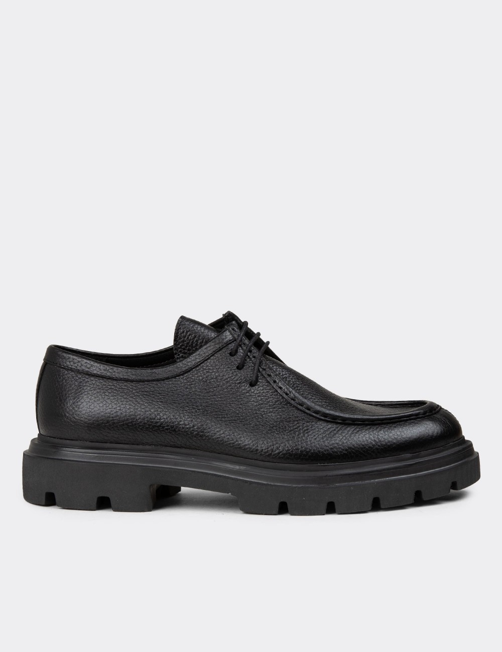 Men's Black Leather Lace-Up Shoes - 01851MSYHE03