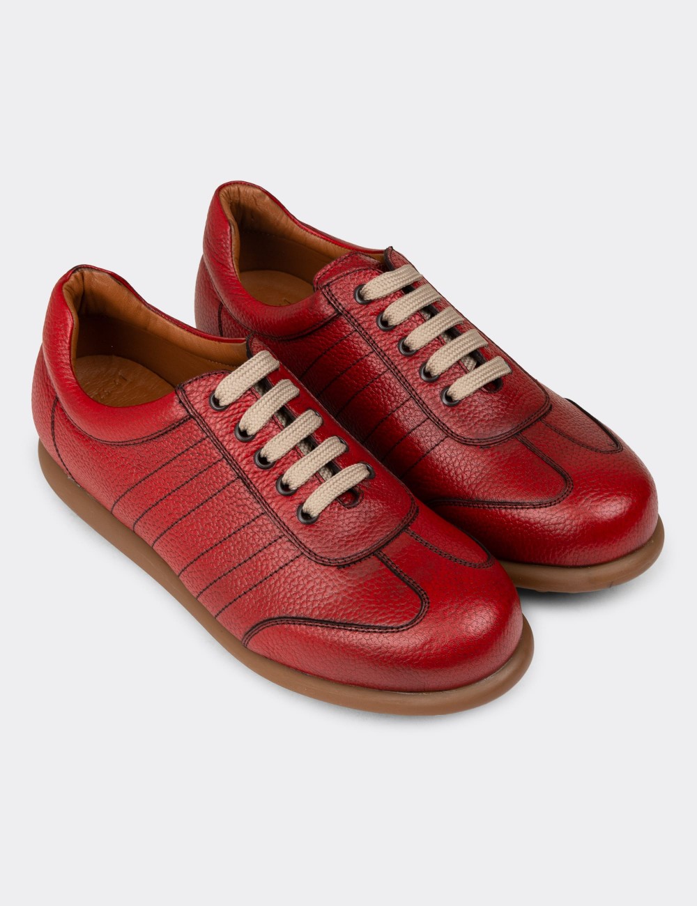 Men's Red Leather Lace-up Shoes - 01826MKRMC03