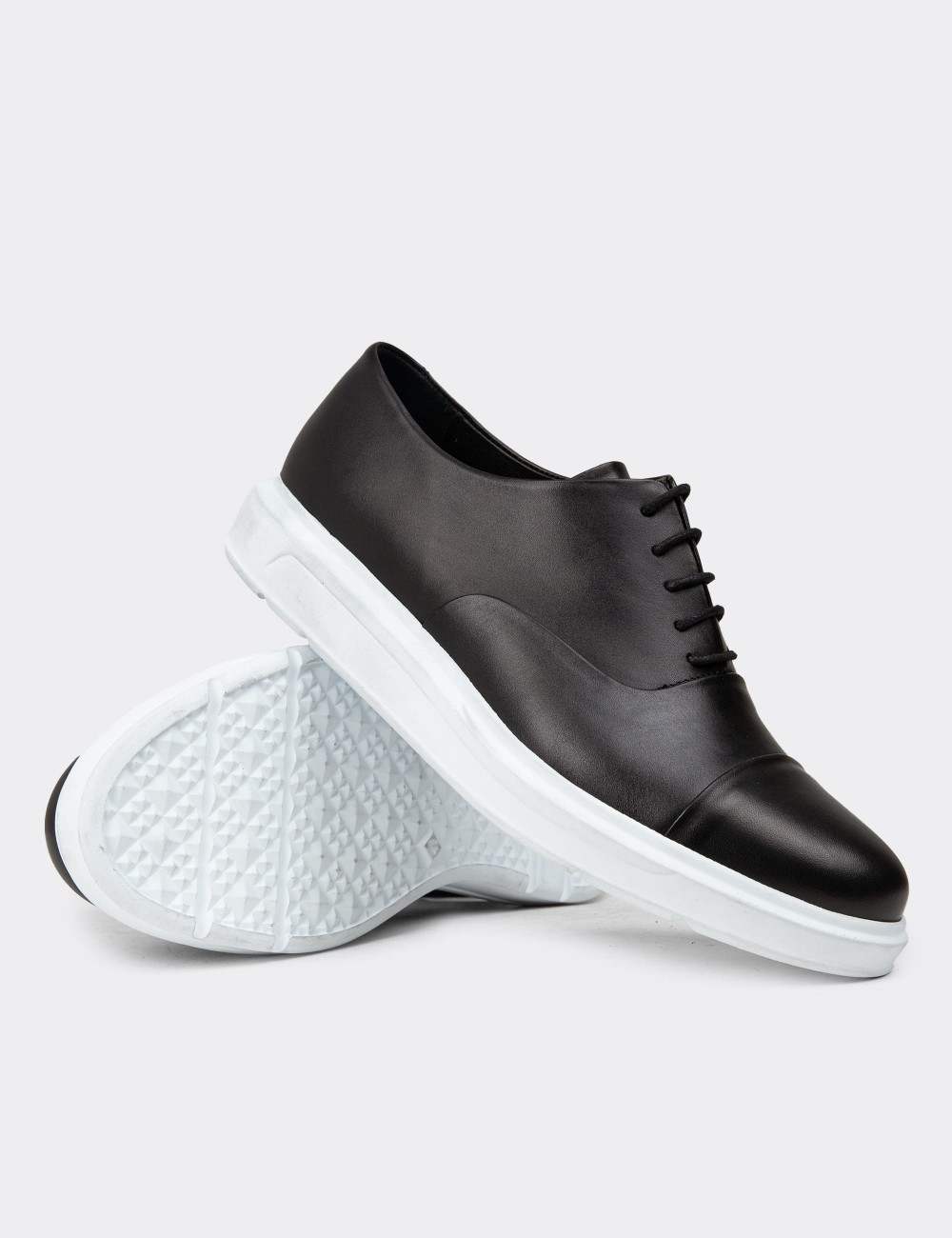 Men's Black Leather Lace-up Shoes - 01832MSYHP09