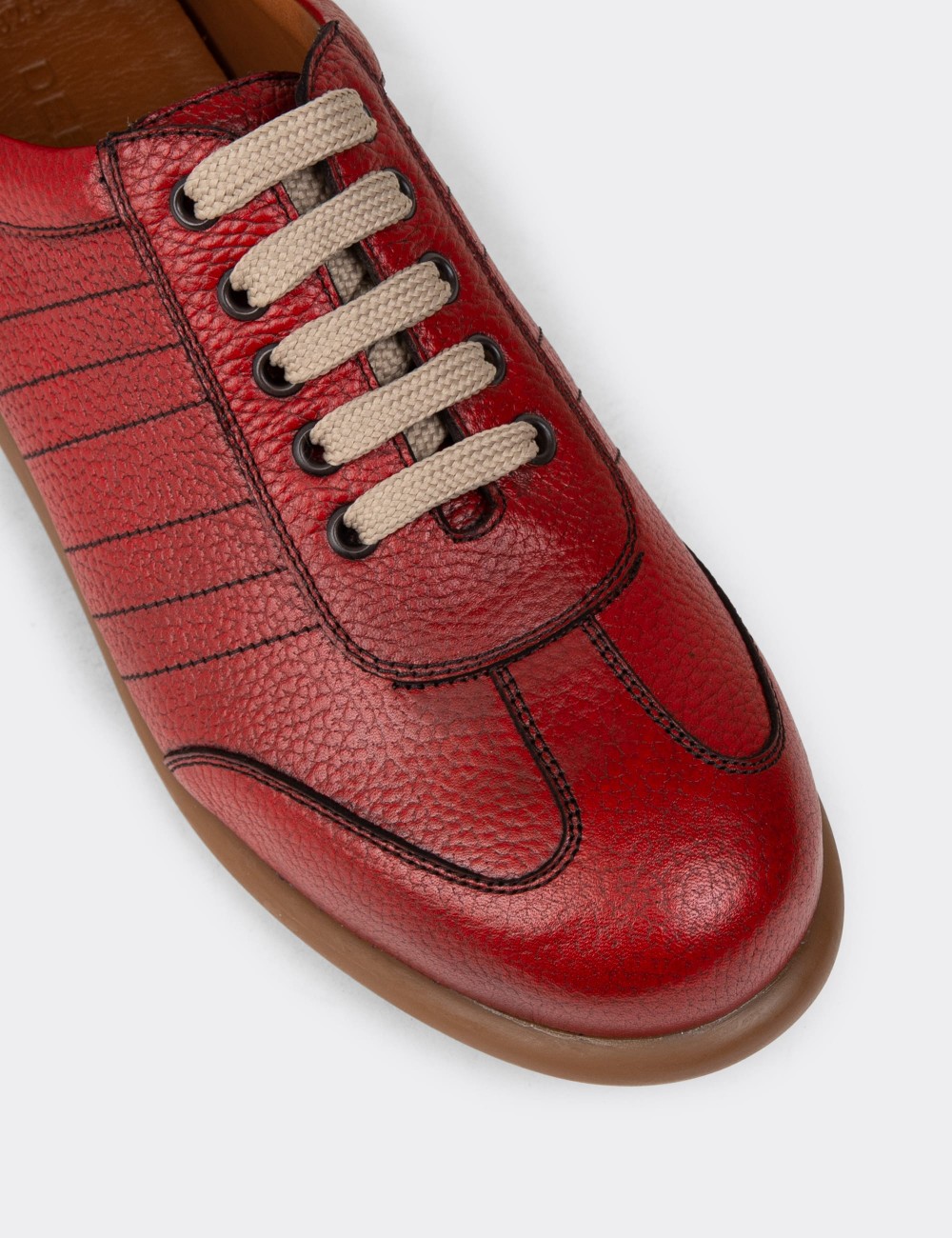 Men's Red Leather Lace-up Shoes - 01826MKRMC03