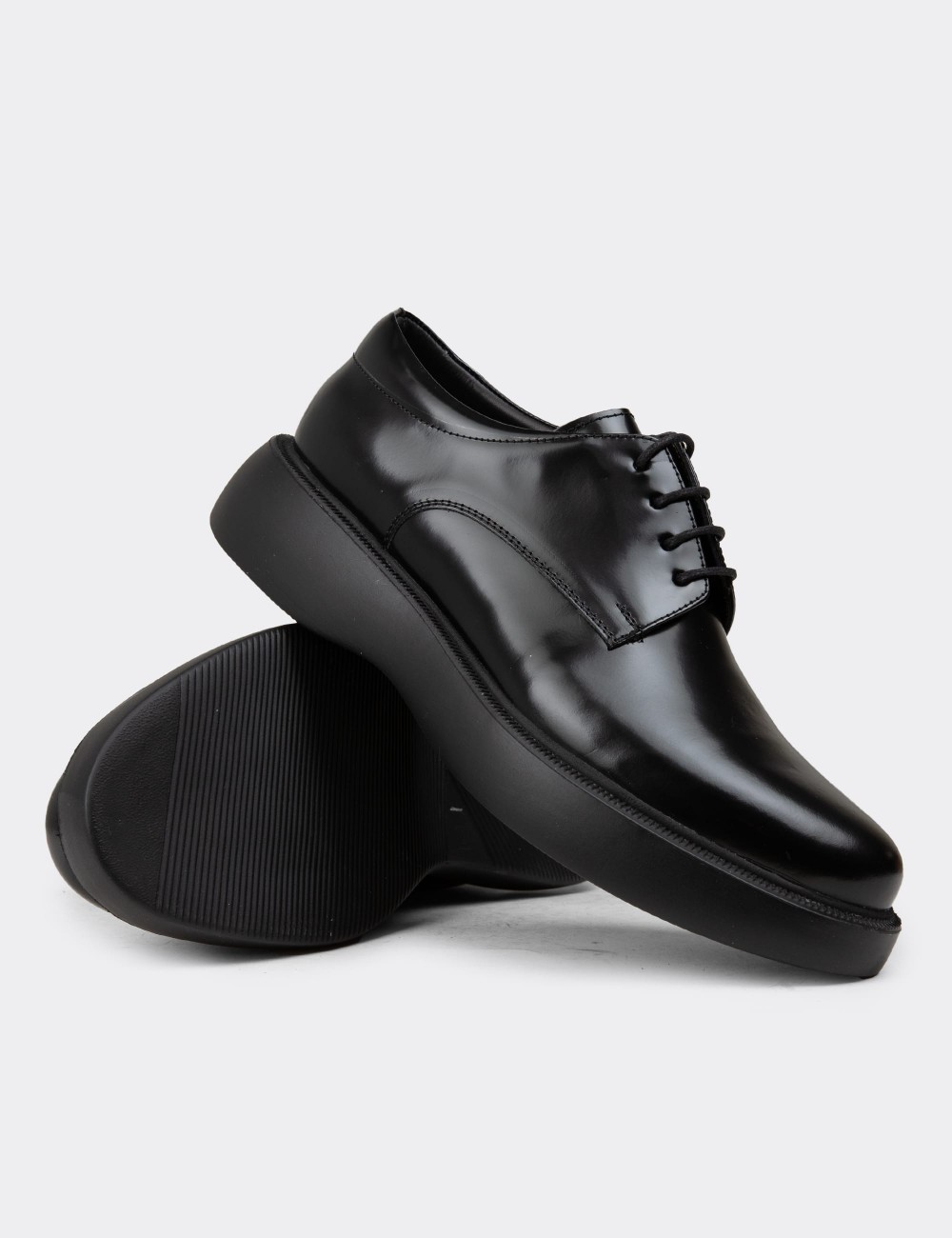 Men's Black Leather Lace-Up Shoes - 01934MSYHE09