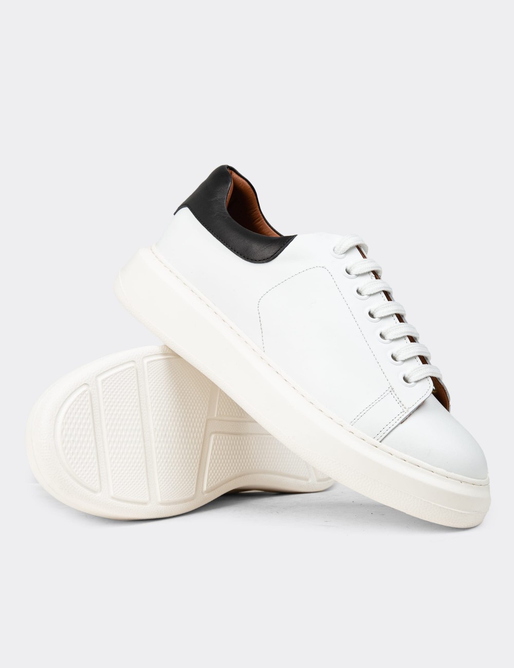 Men's White Leather Sneakers - 01990MBYZP01