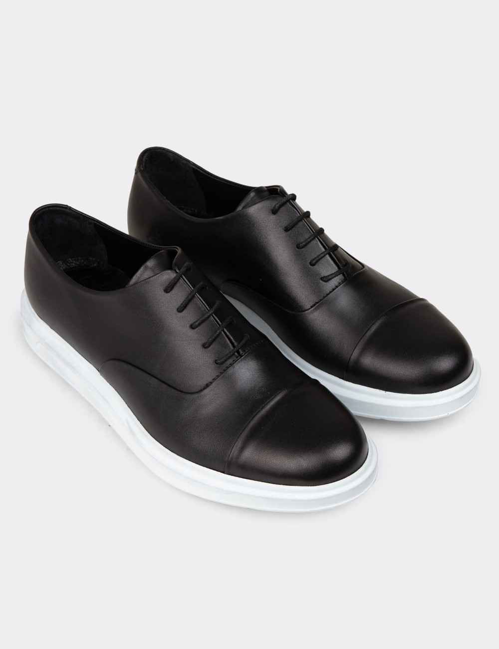 Men's Black Leather Lace-up Shoes - 01832MSYHP09