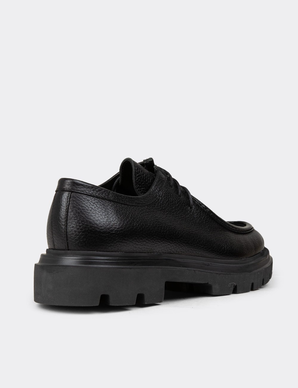 Men's Black Leather Lace-Up Shoes - 01851MSYHE03