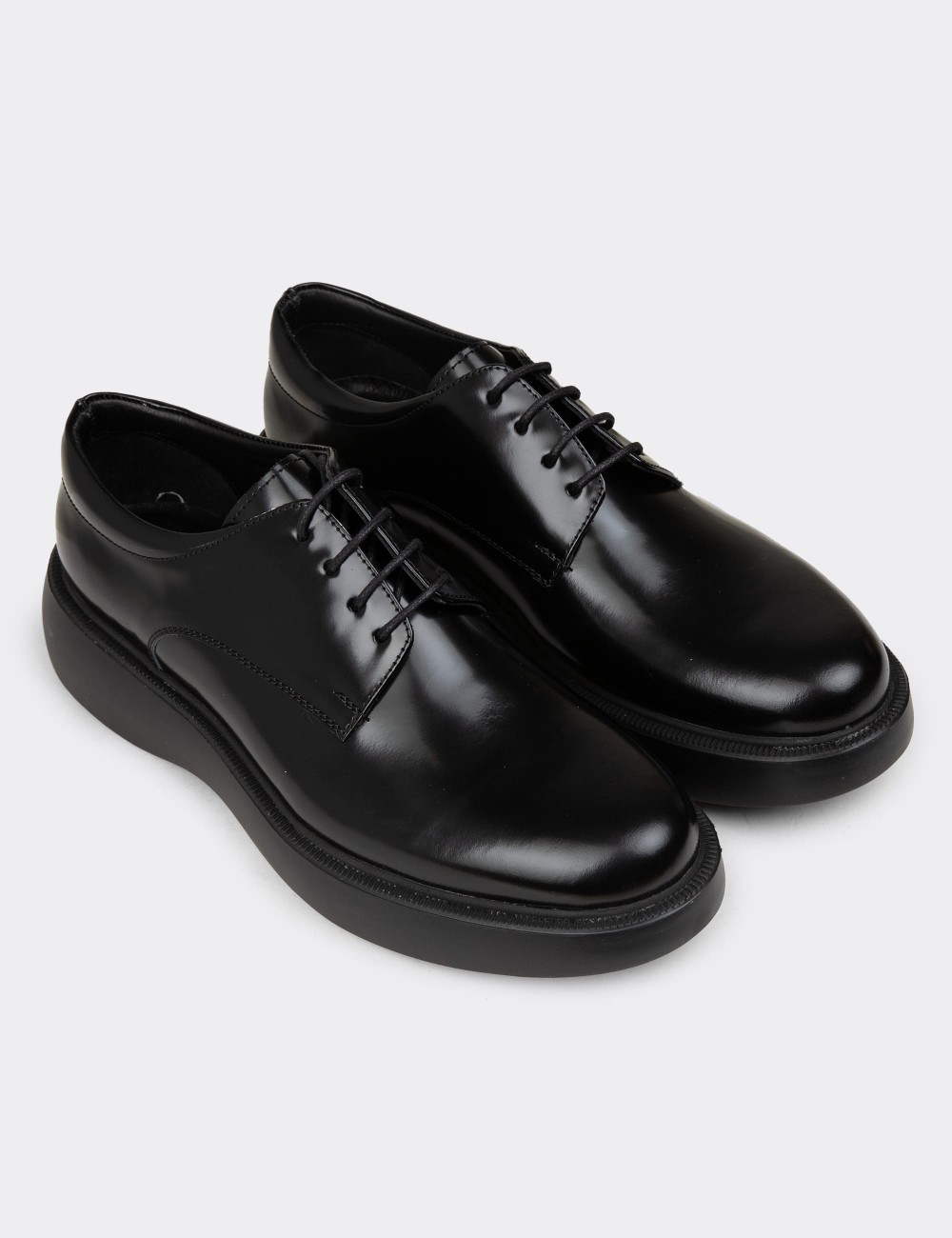 Men's Black Leather Lace-Up Shoes - 01934MSYHE09