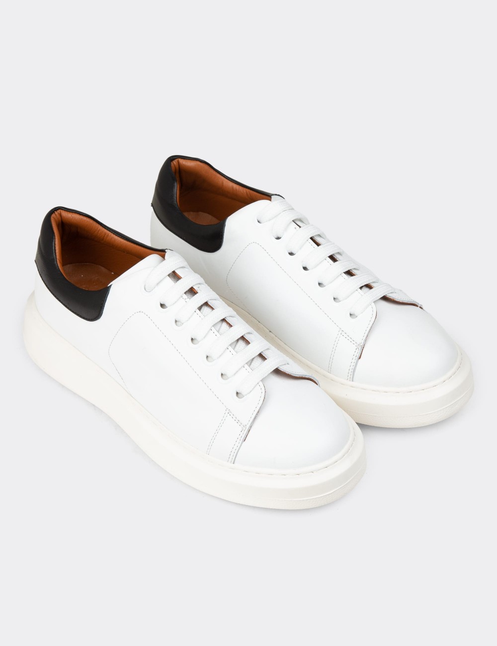 Men's White Leather Sneakers - 01990MBYZP01