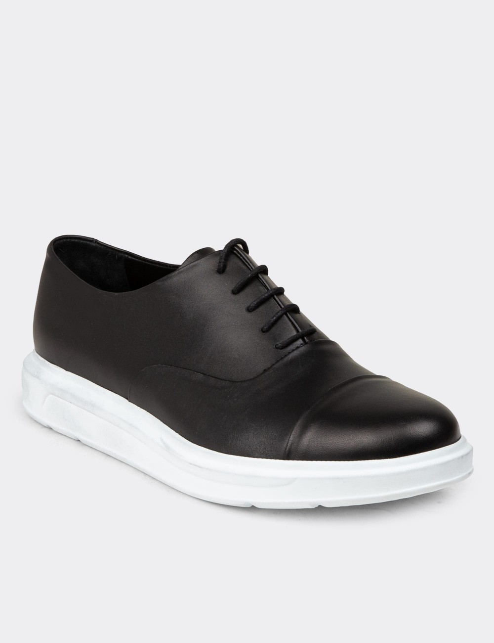 Men's Black Leather Lace-up Shoes - 01832MSYHP09