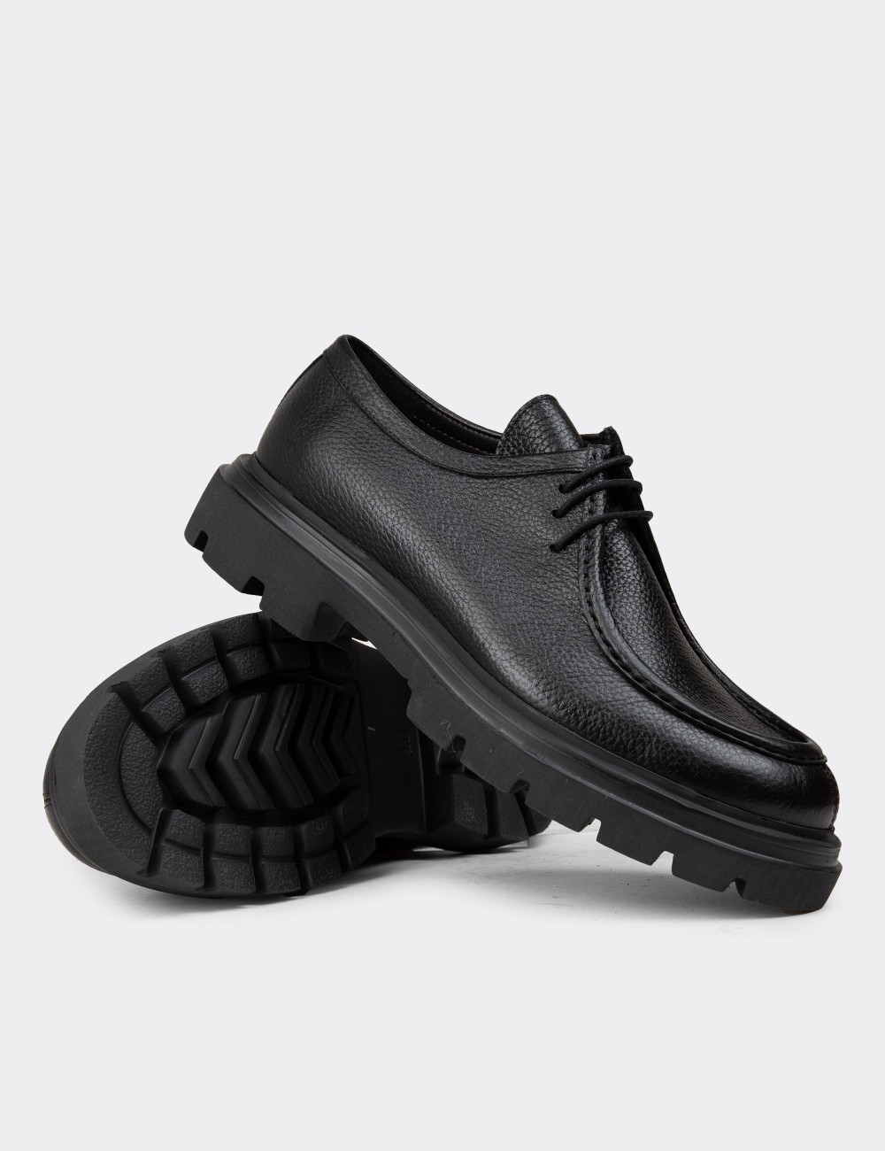 Men's Black Leather Lace-Up Shoes - 01851MSYHE03