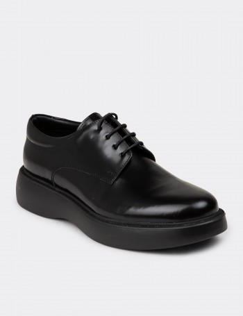 Men's Black Leather Lace-Up Shoes