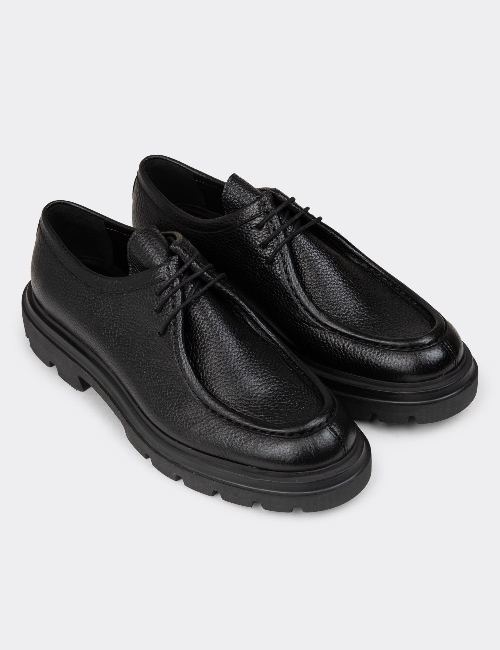 Men's Black Leather Lace-Up Shoes - 01851MSYHE03
