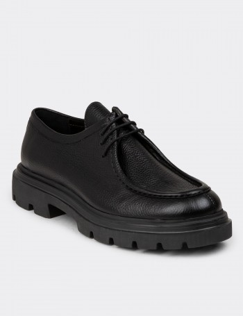 Men's Black Leather Lace-Up Shoes