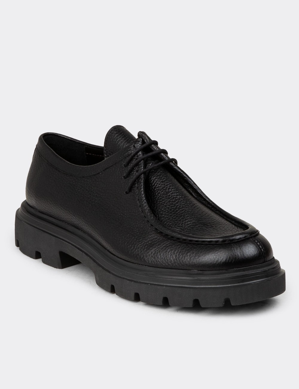 Men's Black Leather Lace-Up Shoes - 01851MSYHE03