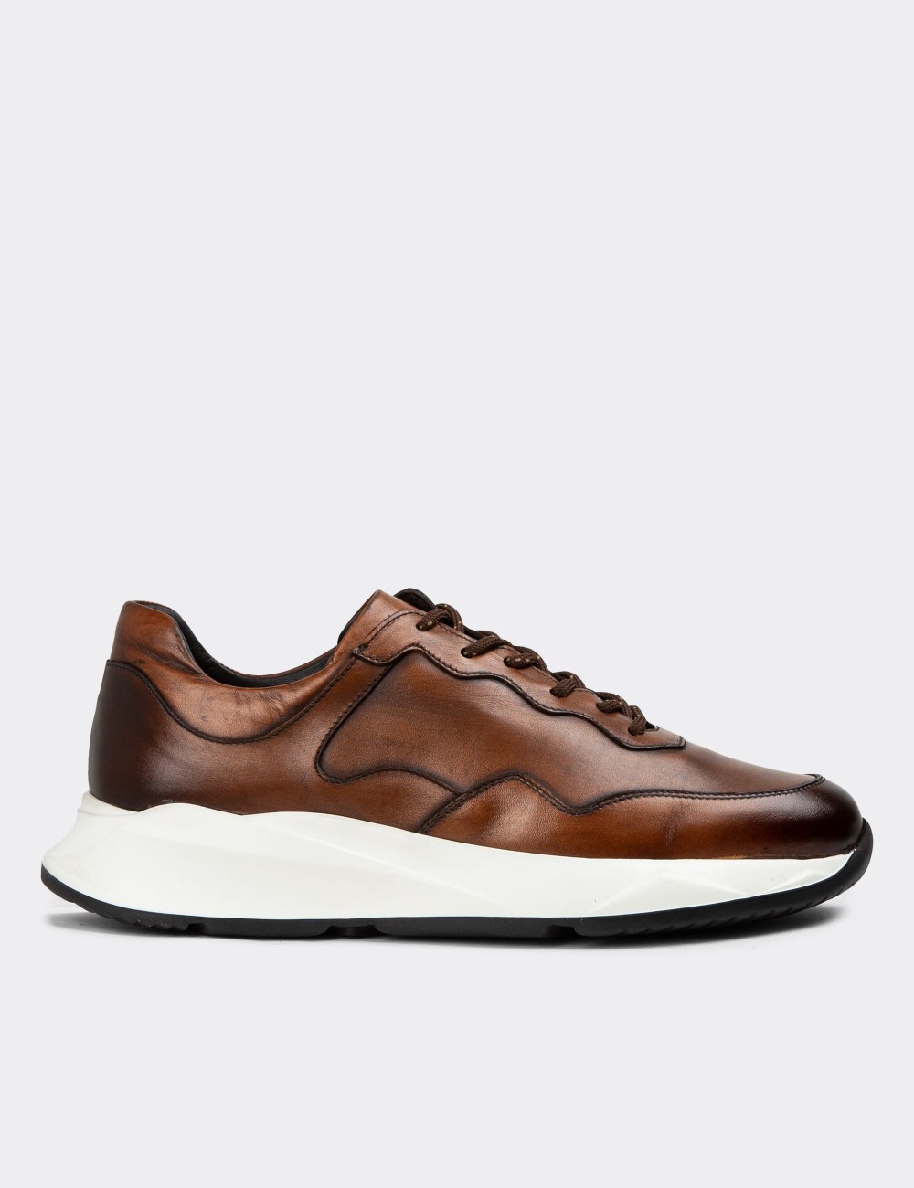 Men's Tan Leather Sneakers - 01725MTBAE01