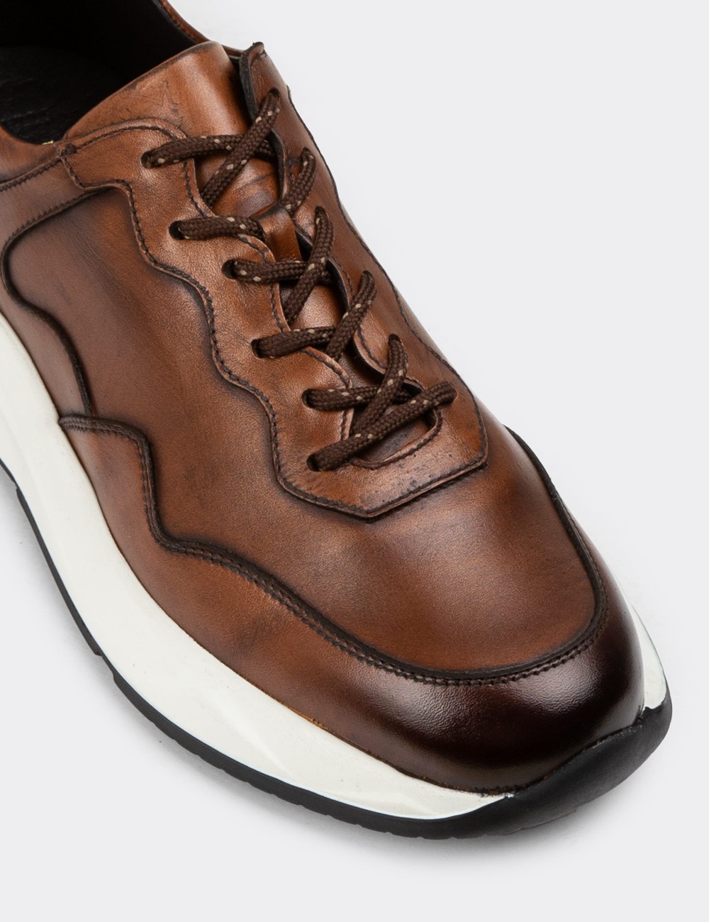 Men's Tan Leather Sneakers - 01725MTBAE01