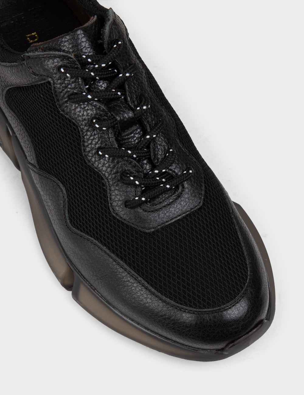 Men's Black Leather Sneakers - 01725MSYHE09