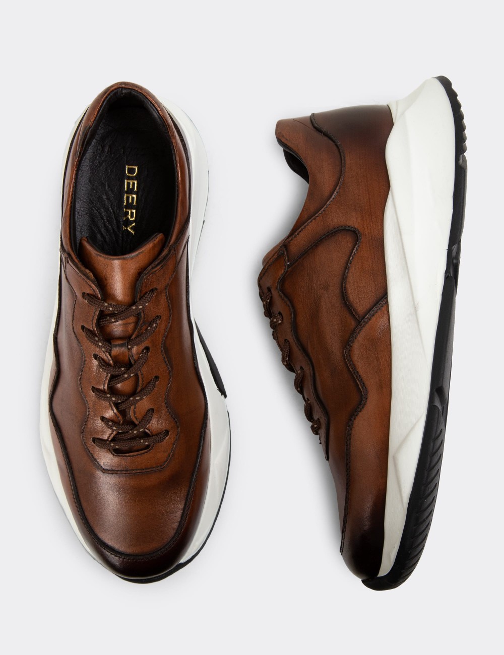 Men's Tan Leather Sneakers - 01725MTBAE01