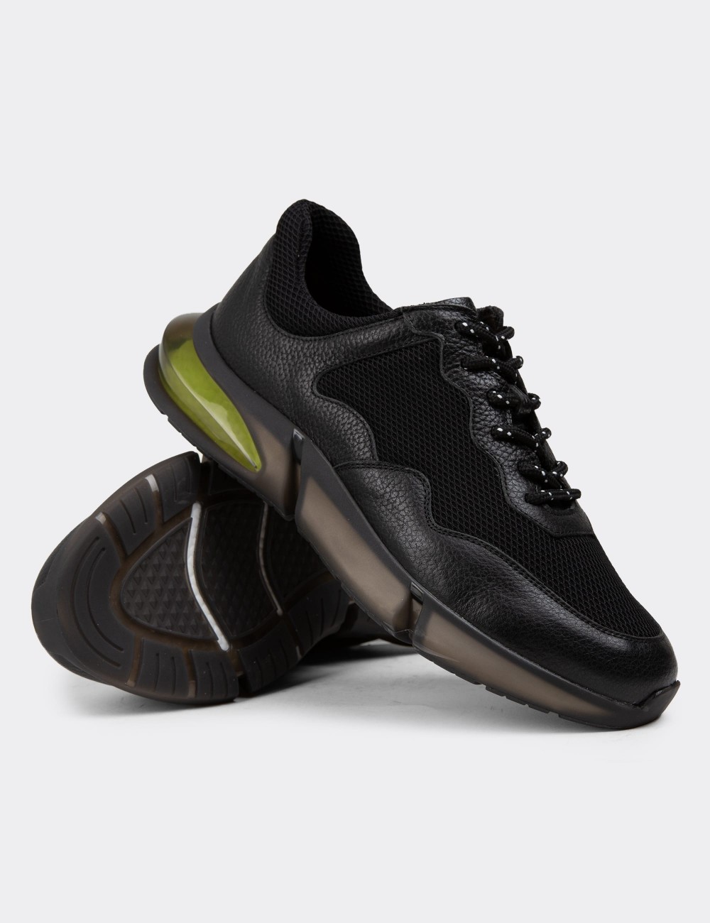 Men's Black Leather Sneakers - 01725MSYHE09