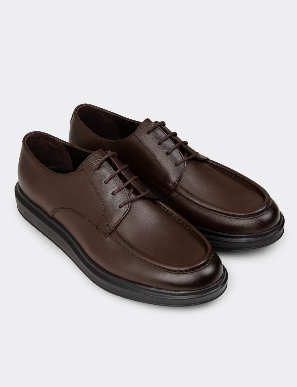 Men's Brown Leather Lace-up Shoes - 01981MKHVP01