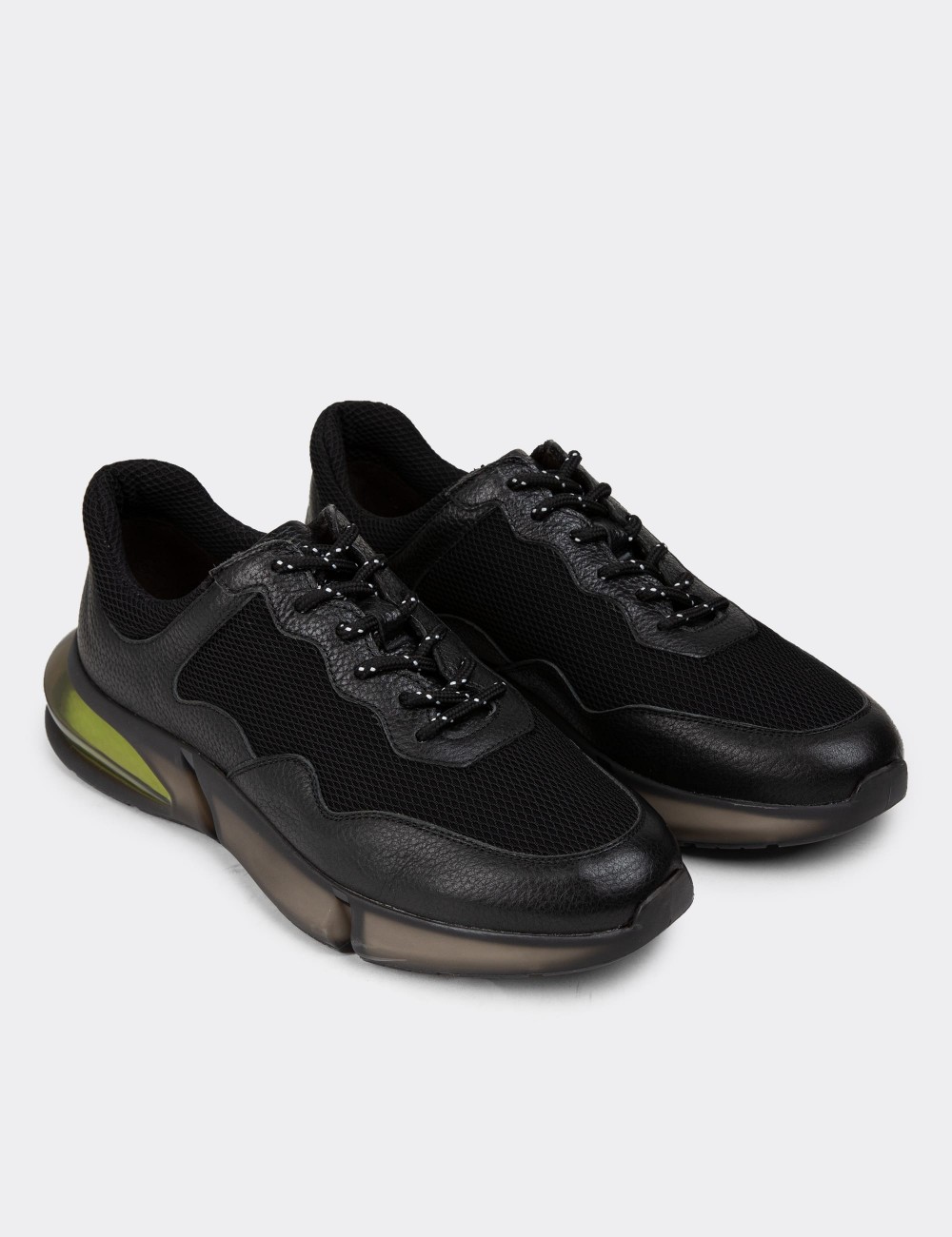 Men's Black Leather Sneakers - 01725MSYHE09