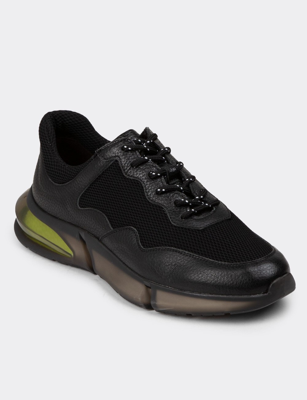 Men's Black Leather Sneakers - 01725MSYHE09