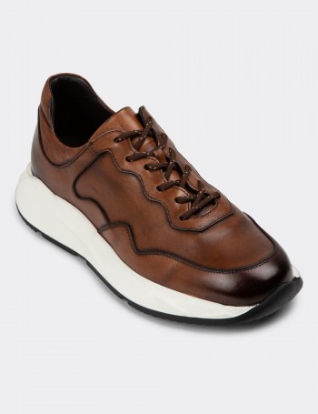 Men's Tan Leather Sneakers