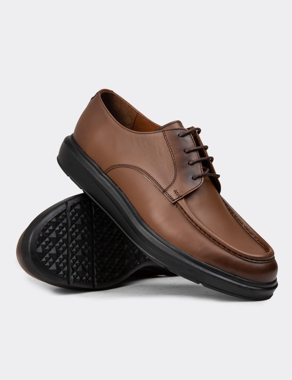 Men's Brown Leather Lace-up Shoes - 01981MTBAP01