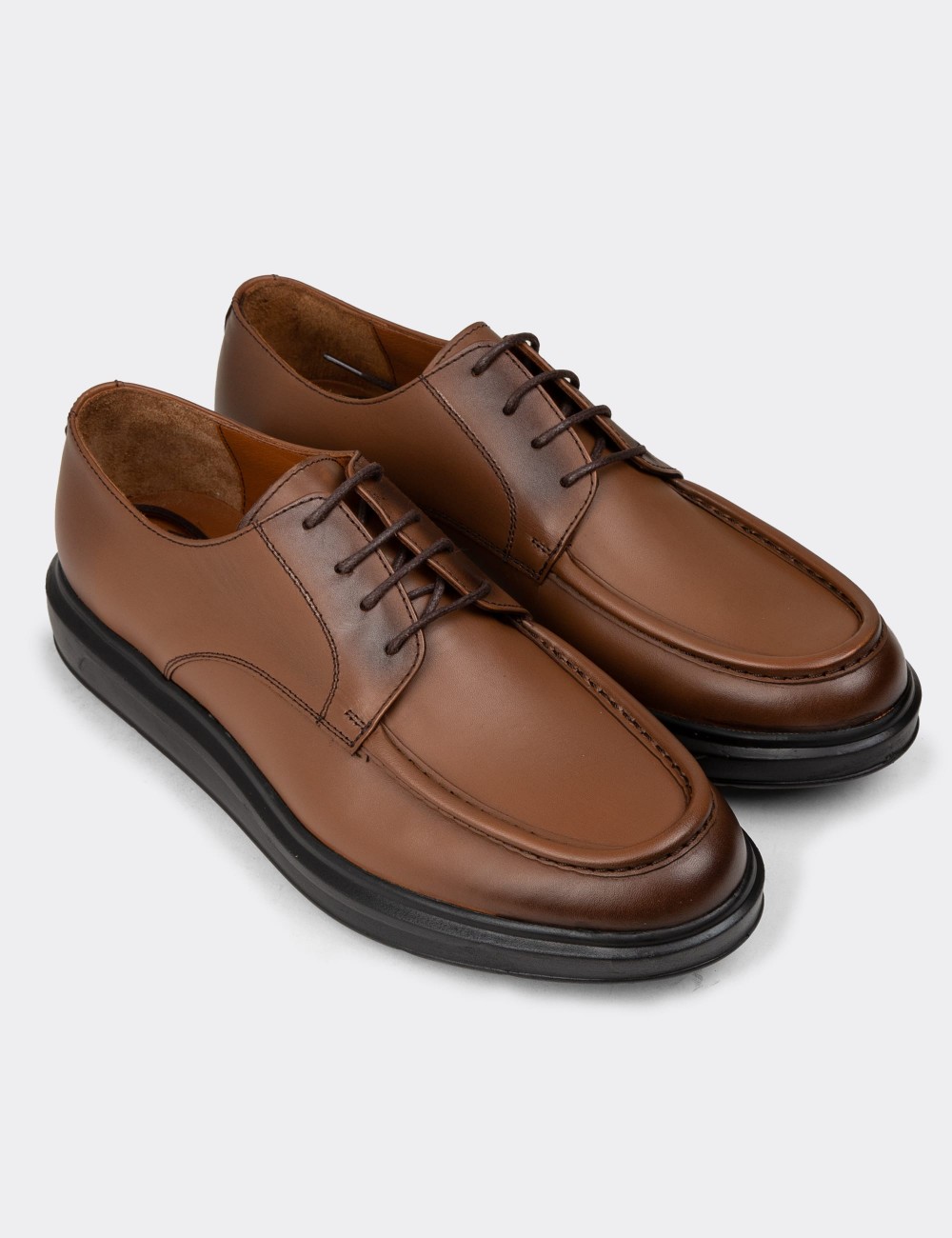 Men's Brown Leather Lace-up Shoes - 01981MTBAP01