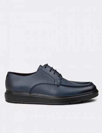 Men's Navy Leather Lace-Up Shoes