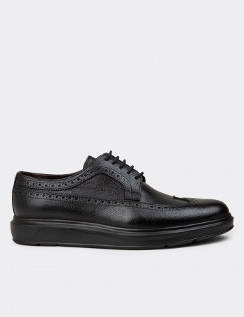 Men's Black Leather Lace-Up Footwear