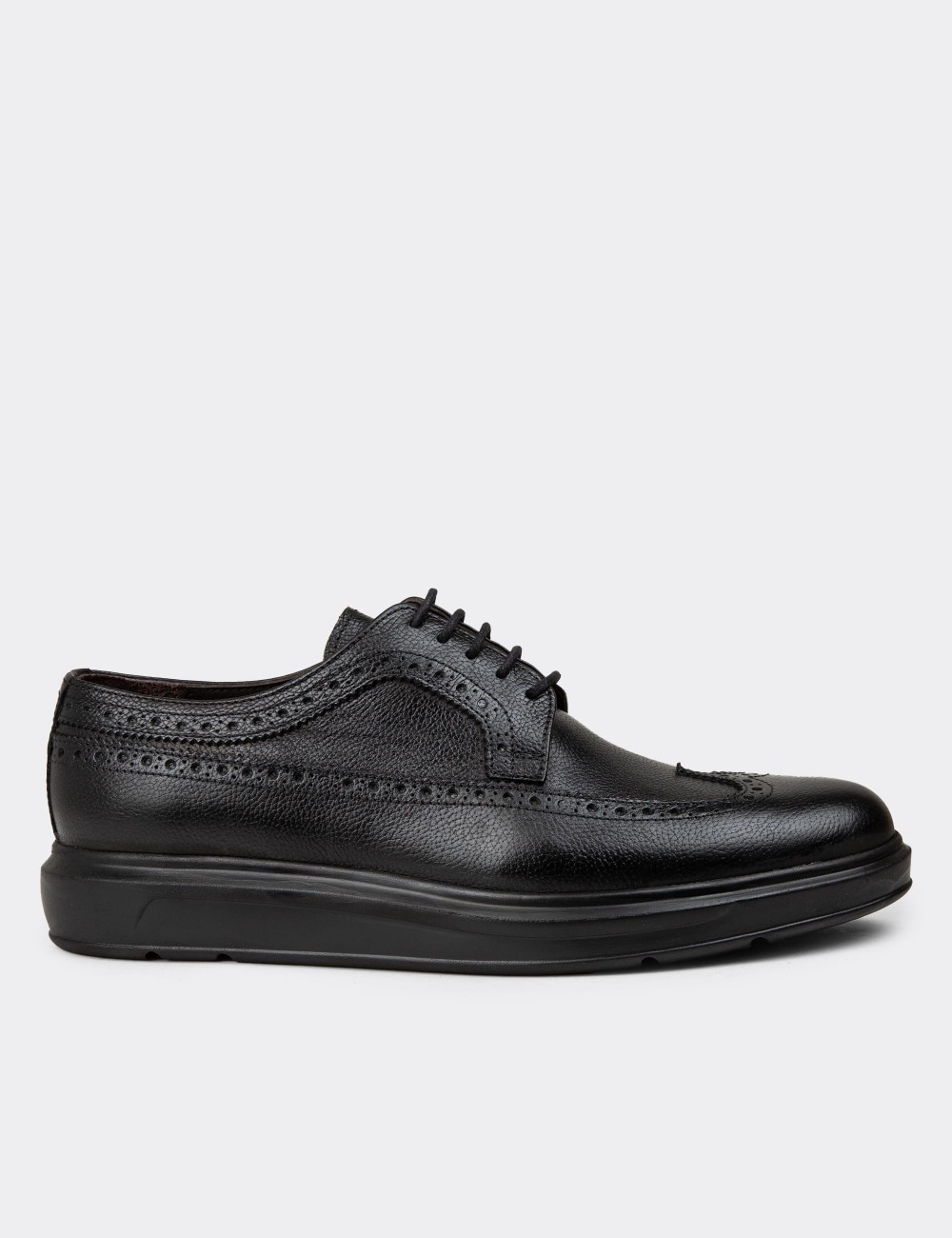 Men's Black Leather Lace-Up Footwear - 01293MSYHP13