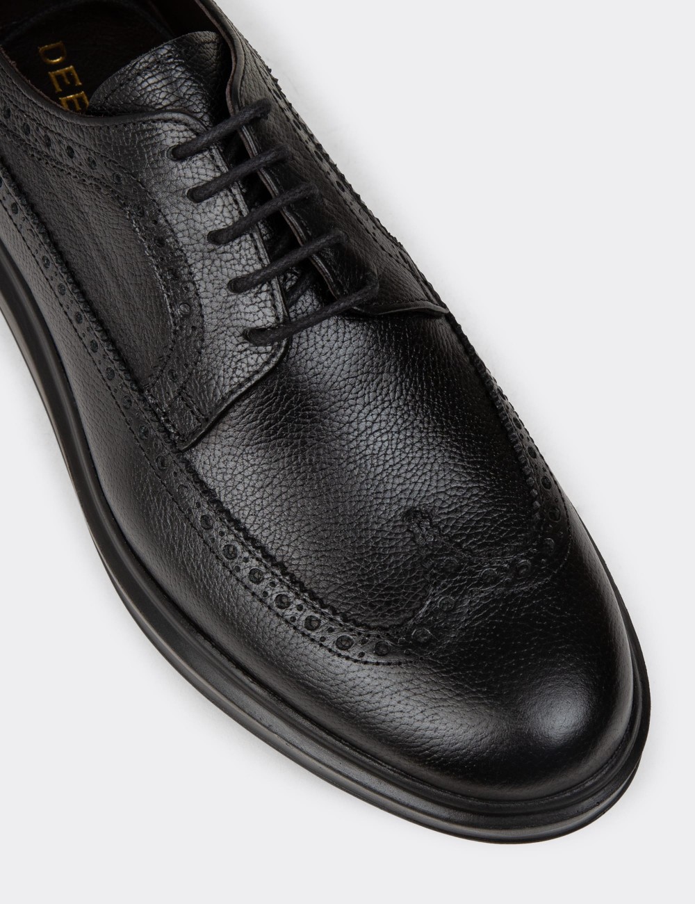 Men's Black Leather Lace-Up Footwear - 01293MSYHP13