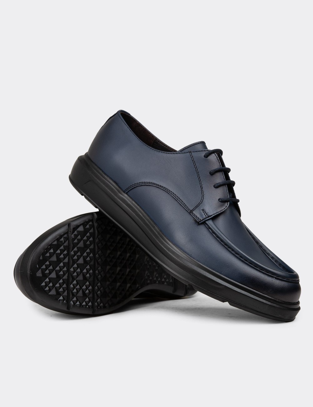 Men's Navy Leather Lace-Up Shoes - 01981MLCVP01