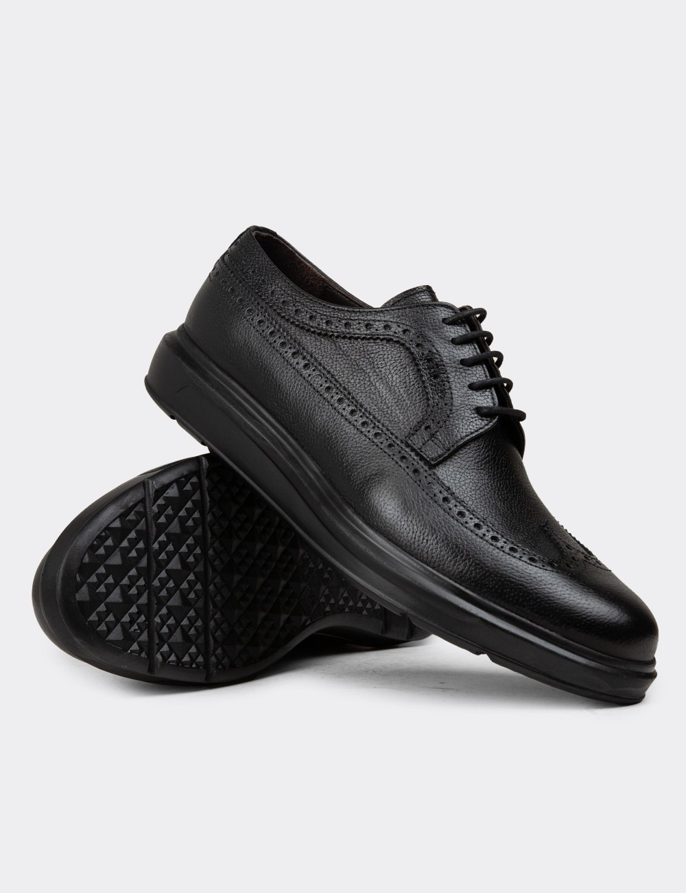 Men's Black Leather Lace-Up Footwear - 01293MSYHP13