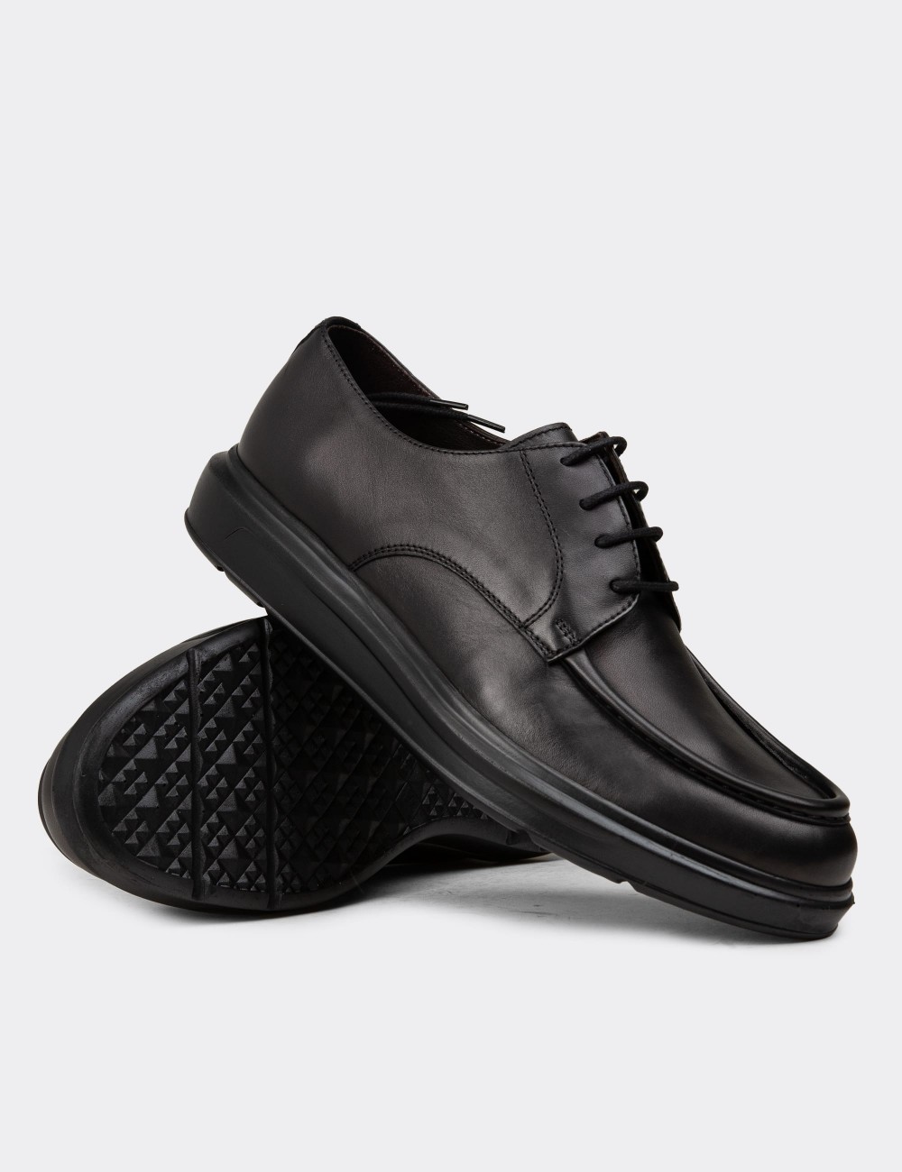 Men's Black Leather Lace-up Shoes - 01981MSYHP01