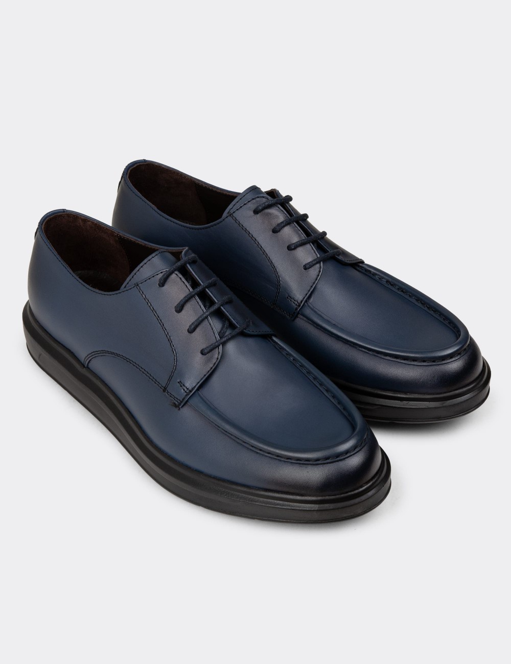 Men's Navy Leather Lace-Up Shoes - 01981MLCVP01