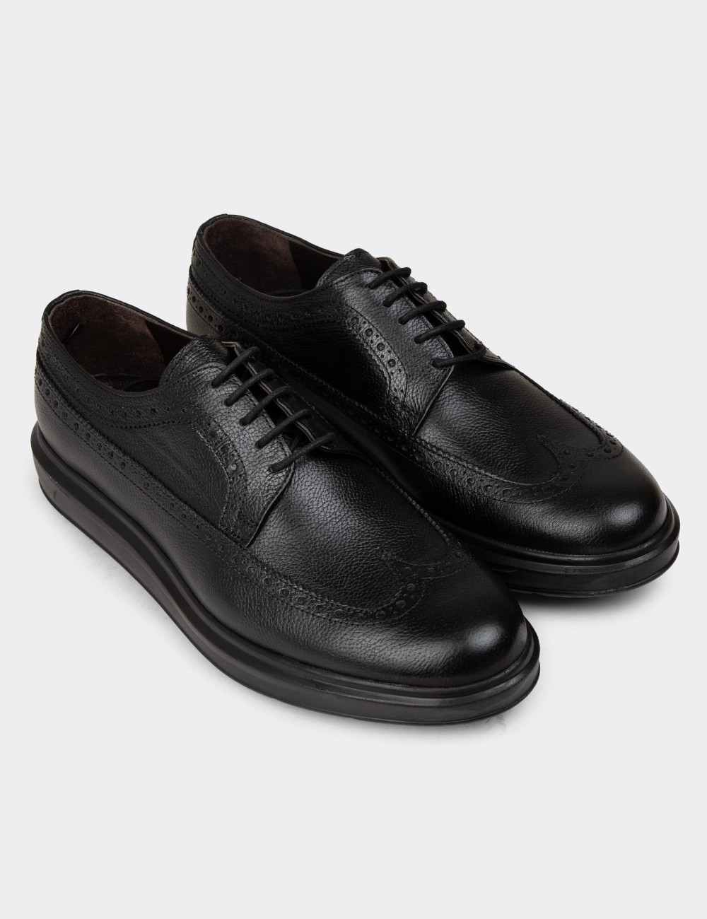 Men's Black Leather Lace-Up Footwear - 01293MSYHP13