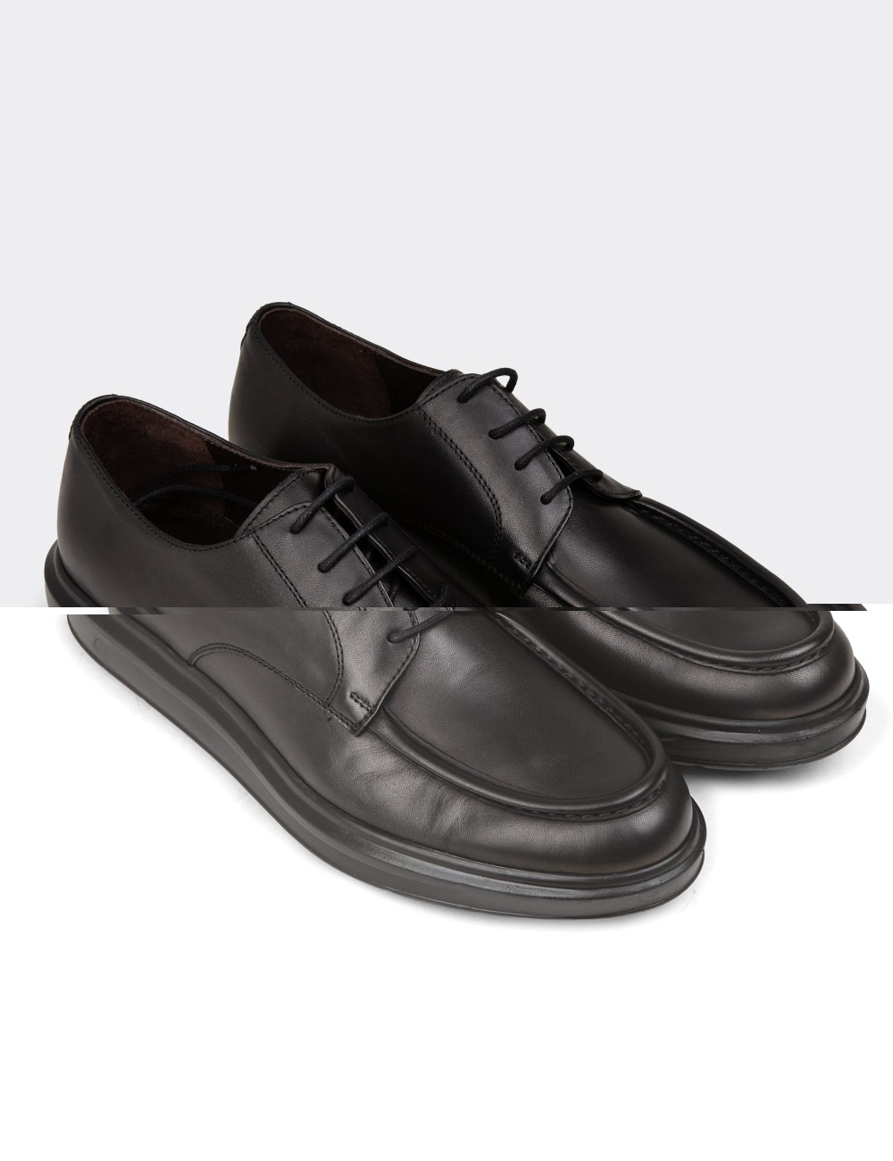 Men's Black Leather Lace-up Shoes - 01981MSYHP01