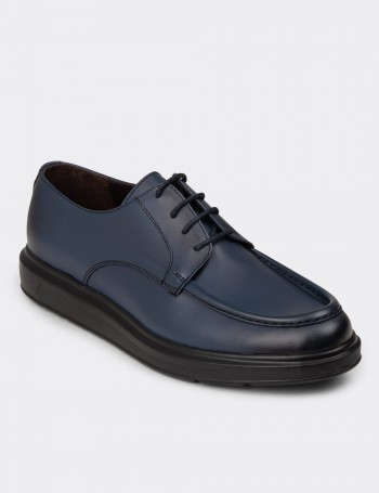 Men's Navy Leather Lace-Up Shoes