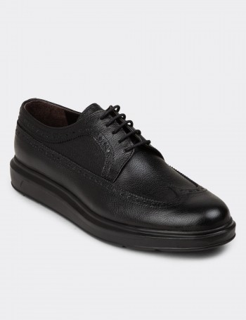Men's Black Leather Lace-Up Footwear