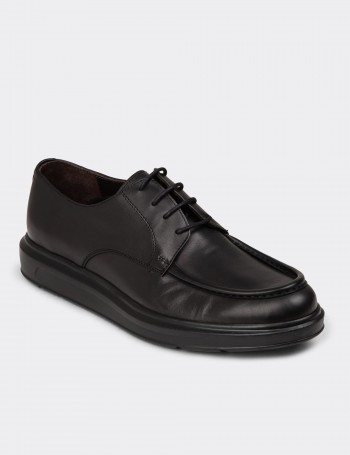 Men's Black Leather Lace-up Shoes