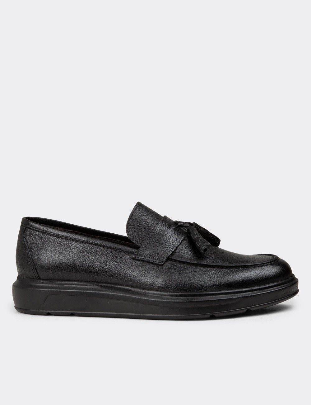 Men's Black Leather Loafers - 01587MSYHP12
