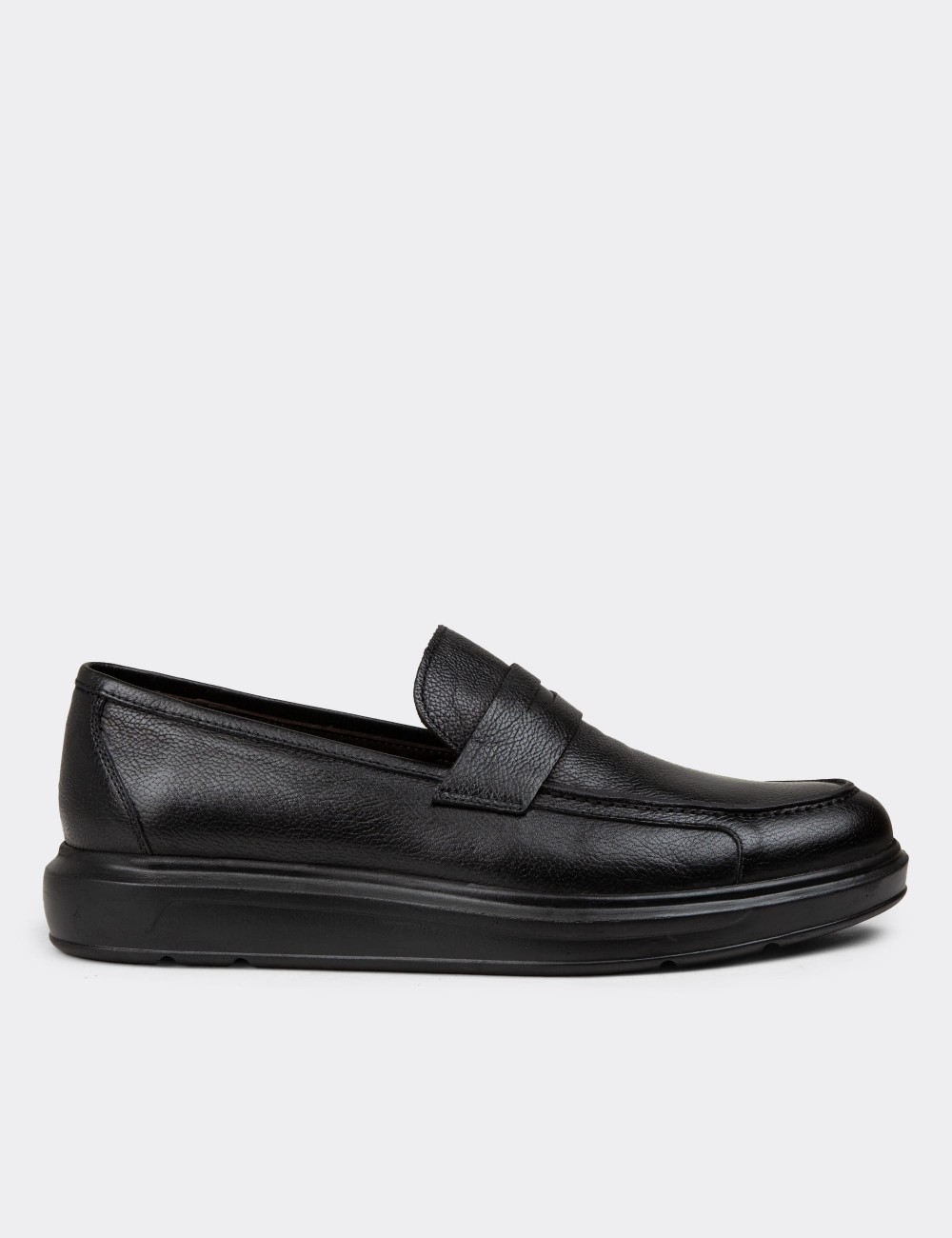 Men's Black Leather Loafers - 01564MSYHP14