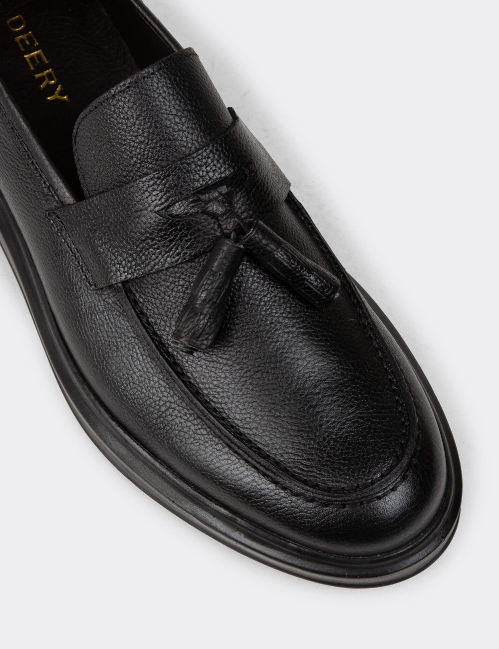 Men's Black Leather Loafers - 01587MSYHP12