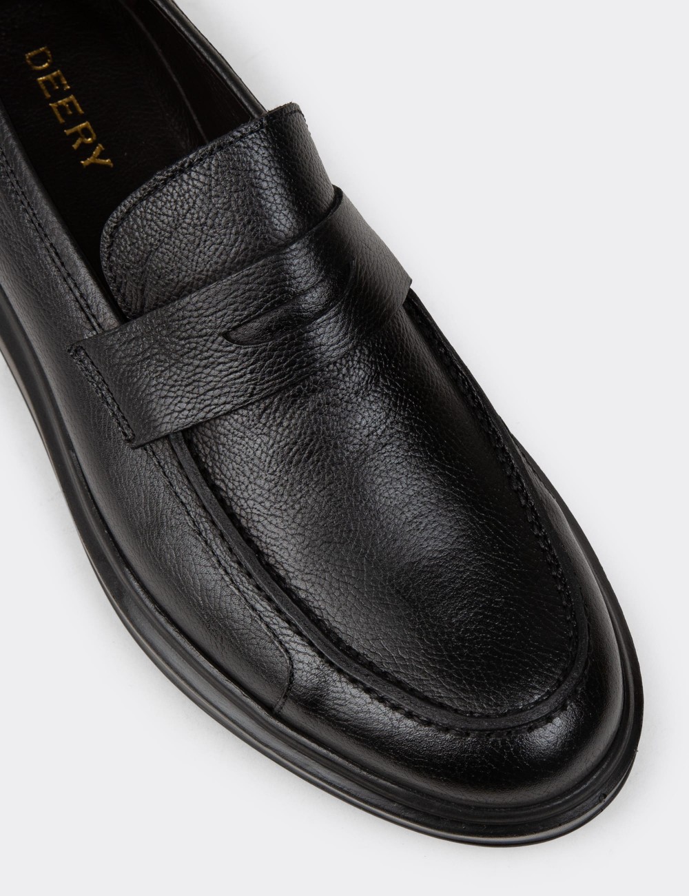 Men's Black Leather Loafers - 01564MSYHP14