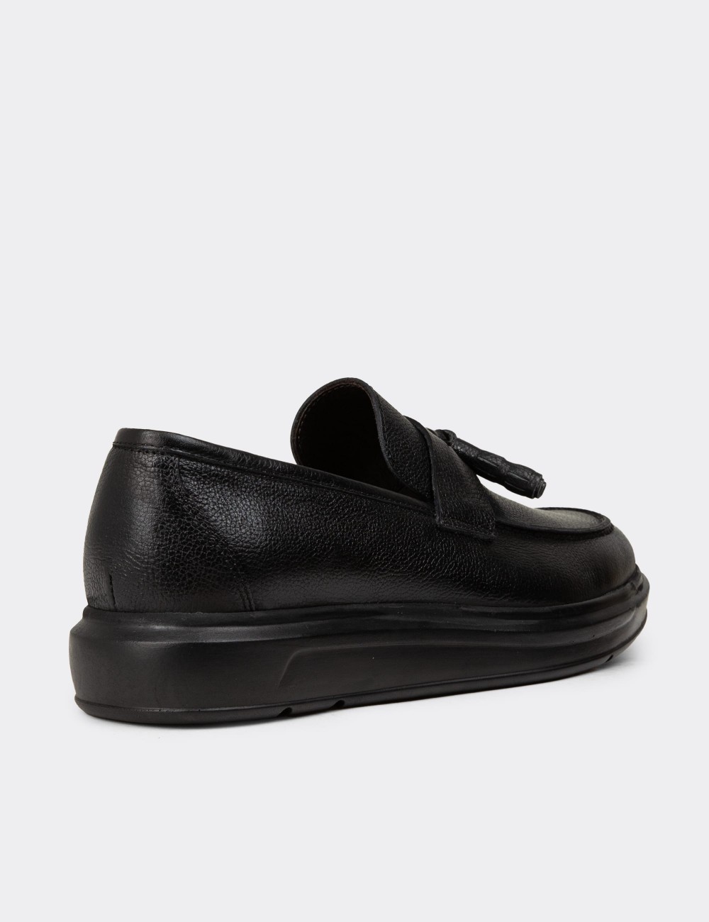 Men's Black Leather Loafers - 01587MSYHP12