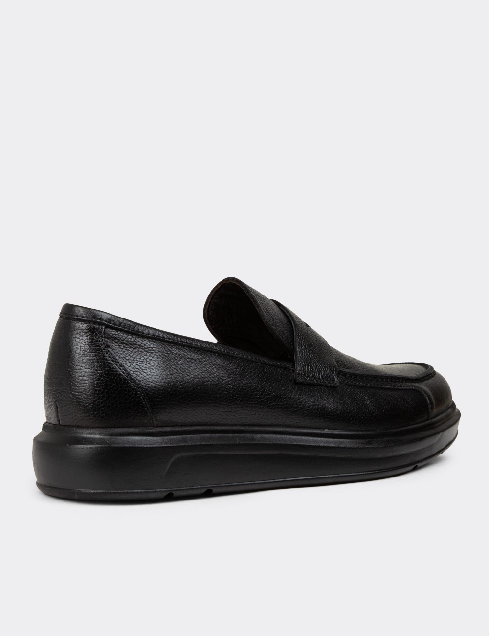 Men's Black Leather Loafers - 01564MSYHP14