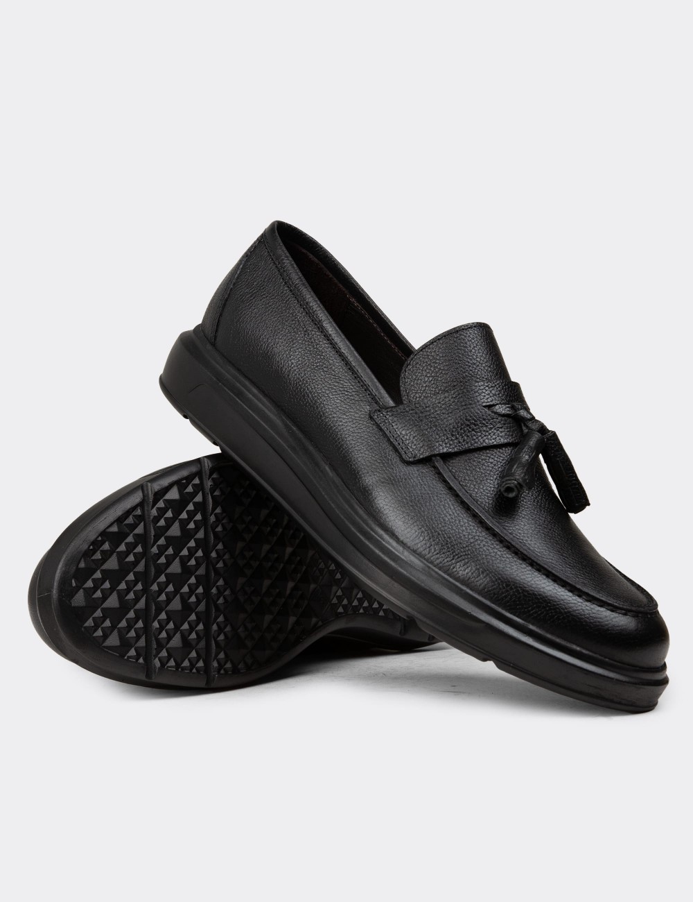Men's Black Leather Loafers - 01587MSYHP12
