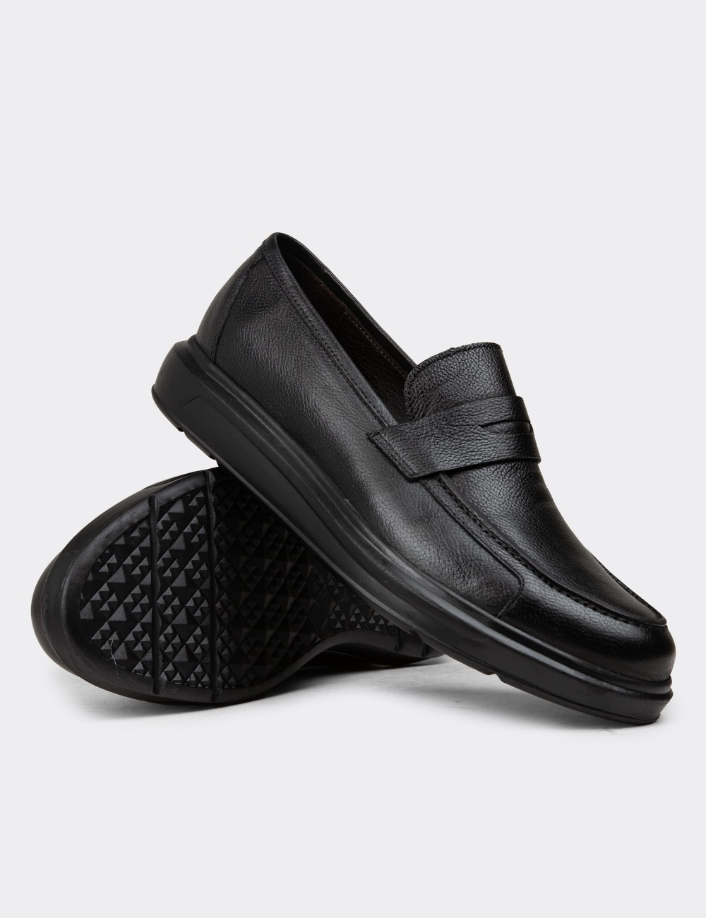 Men's Black Leather Loafers - 01564MSYHP14