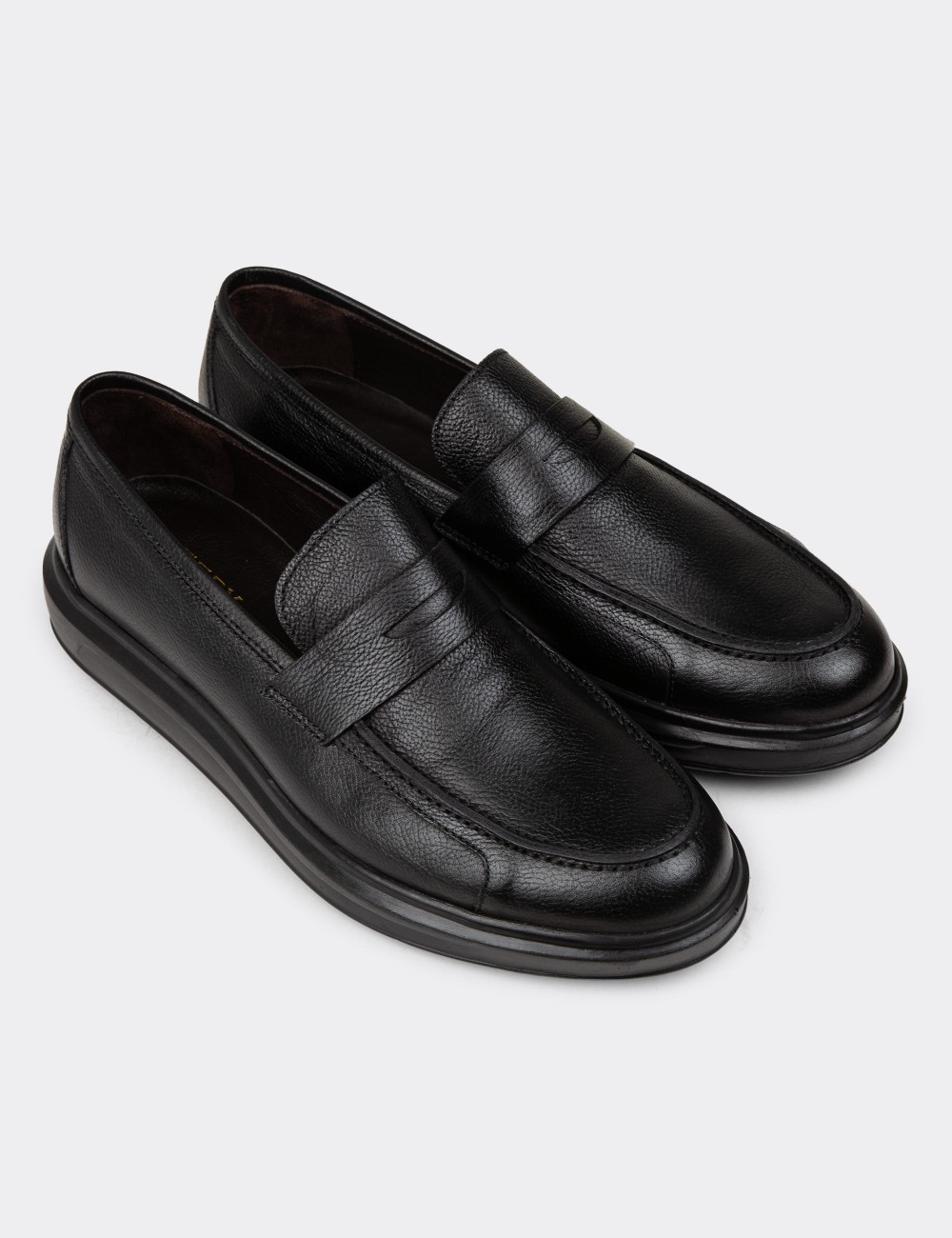 Men's Black Leather Loafers - 01564MSYHP14